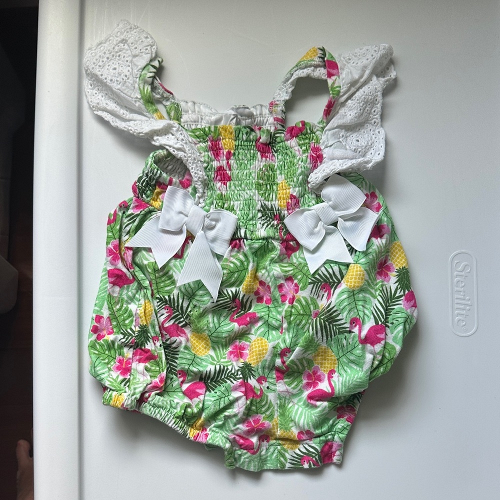 Rare Editions Floral Baby Outfit with Pink and Green